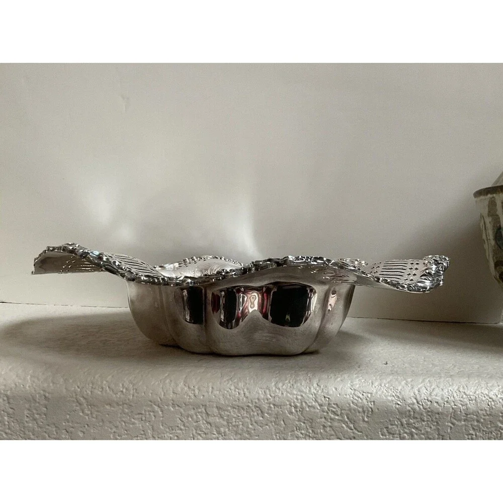 Silverplate Serving Bowl Ruffled Pierced Edge EG Webster & Sons 13.5” Ornate